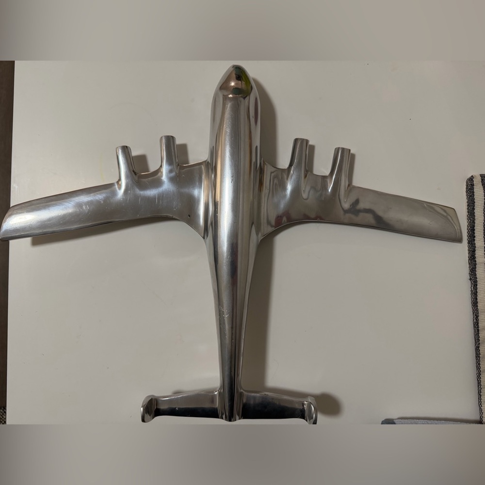Polished Metal Airplane Wall Decor - Silver